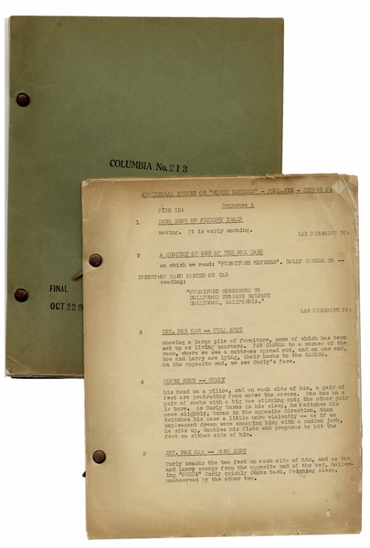 Moe Howard's 29pp. ''Final'' Script Dated October 1935 for The Three Stooges Film ''Movie Maniacs'' -- With Annotations in Moe's Hand & 15pp. of ''Additional Scenes'' -- Very Good Condition